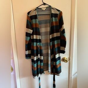 Women Striped Open-Front Cardigan Sweater